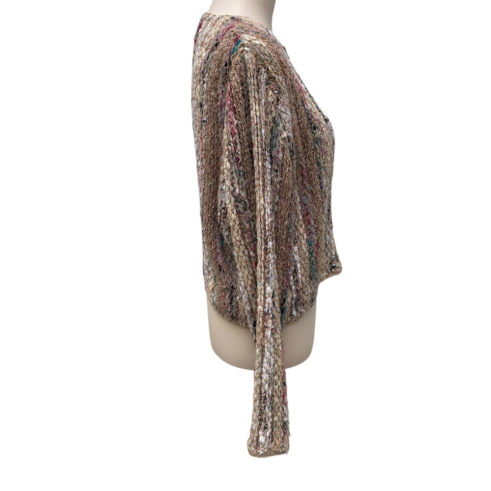 VTG Estelle Gracer Ribbon Knit Cardigan L Brown OOAK Metallic Cropped Jacket S/M - Picture 3 of 13